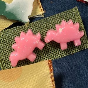 Pink Glitter Dinosaur Earrings Reflective Specks